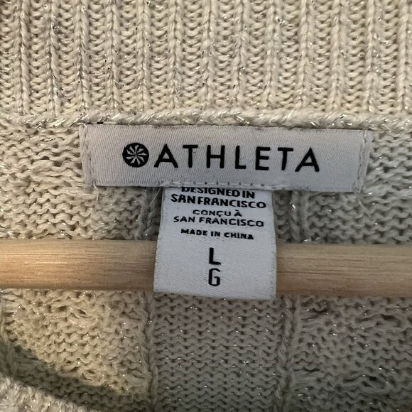 Athleta Women Wool Blend Crew Large Knit Sweater Bright White Metallic - Picture 4 of 9